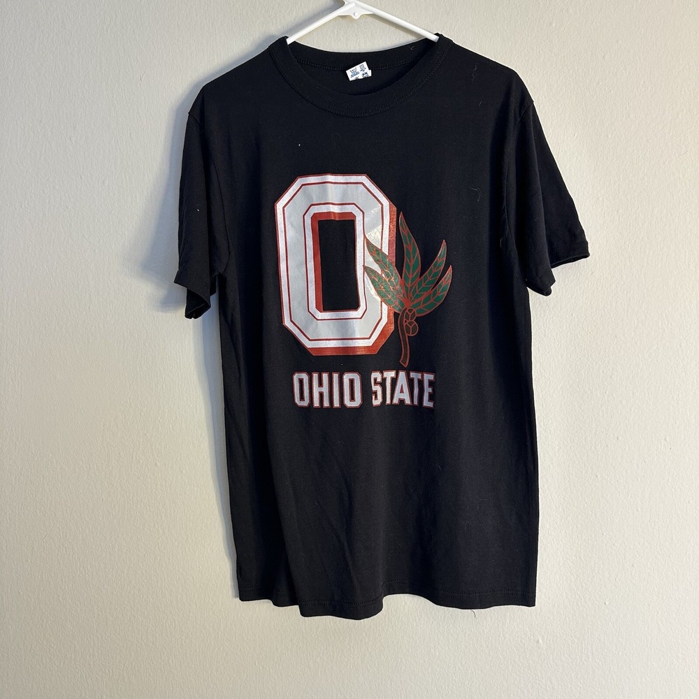 Vintage 90s Ohio State College Distressed Graphic T-Shirt Black Size XL (fits L)